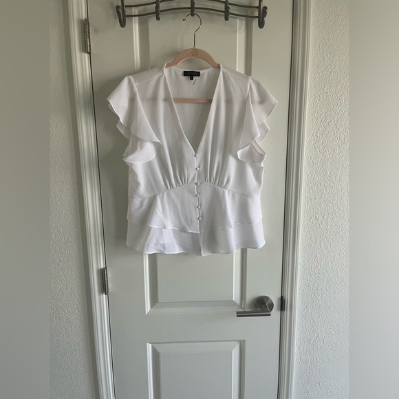 1. STATE Henry Flutter Sleeve Button Front Blouse - Size Large - Picture 2 of 6